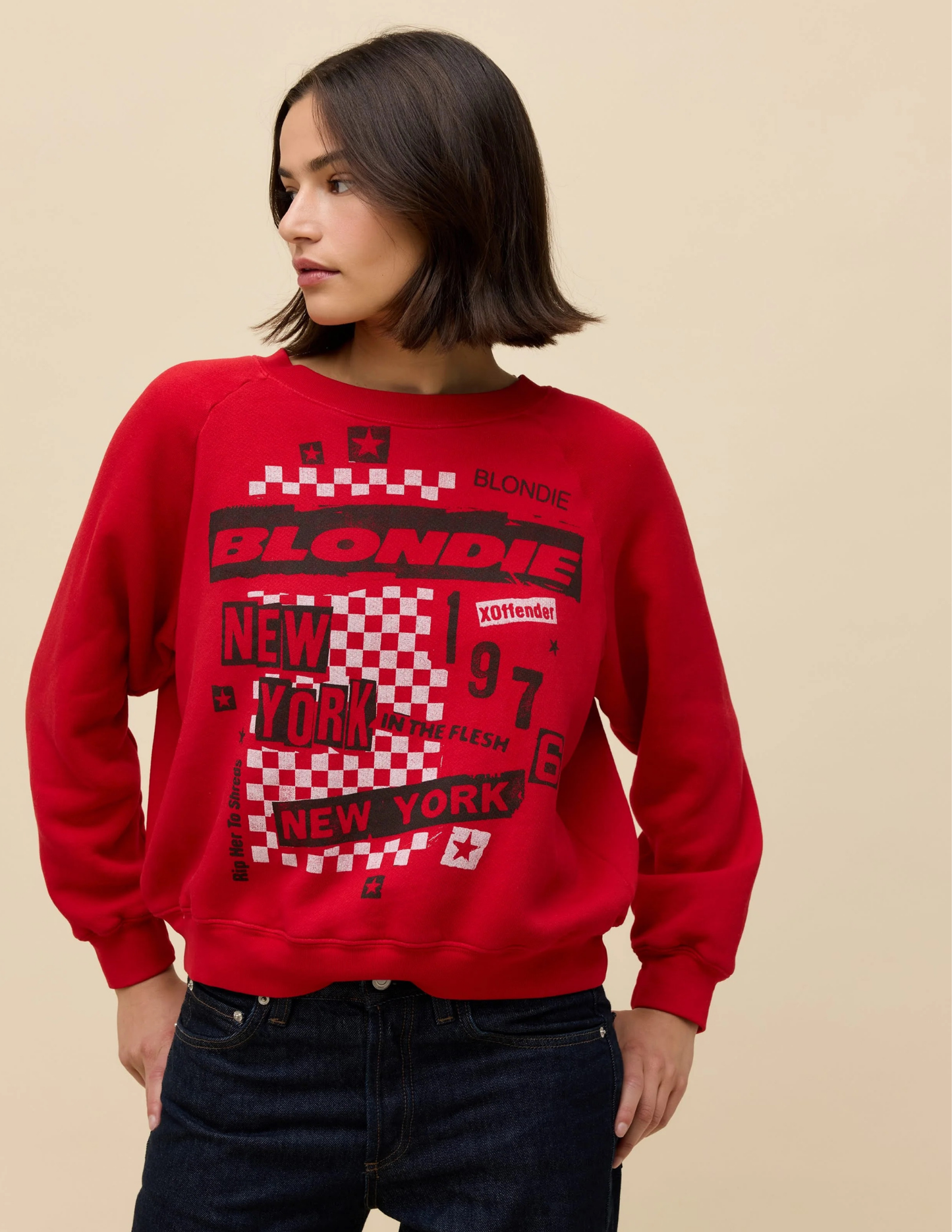 Blondie Self- Titled Shrunken Raglan Sweatshirt- Ruby Red