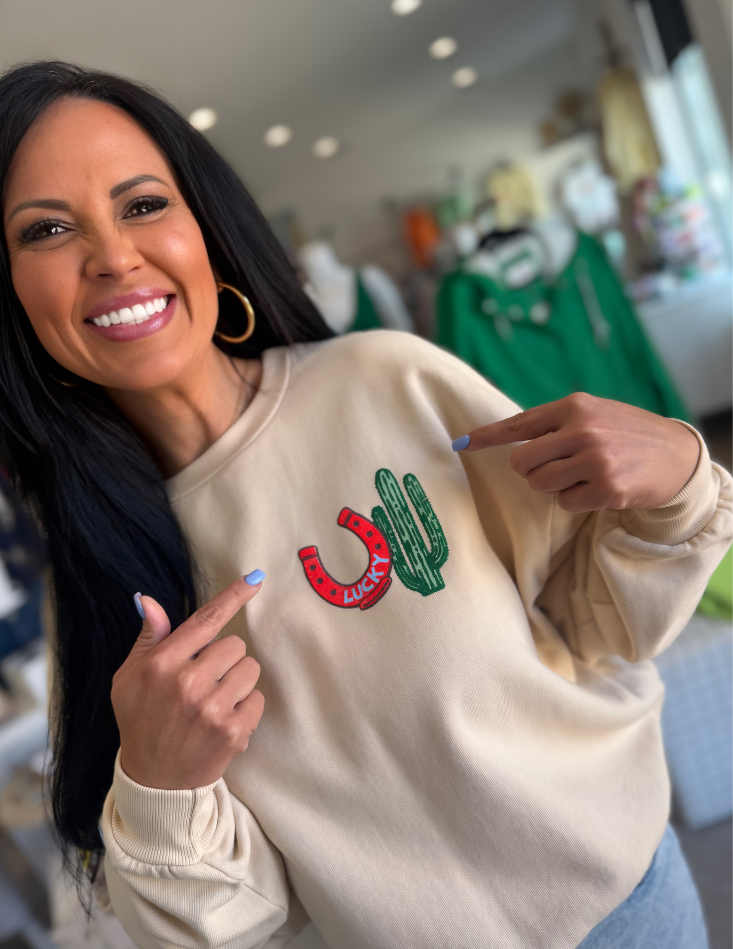 Western Patches Oversized Crew Sweatshirt