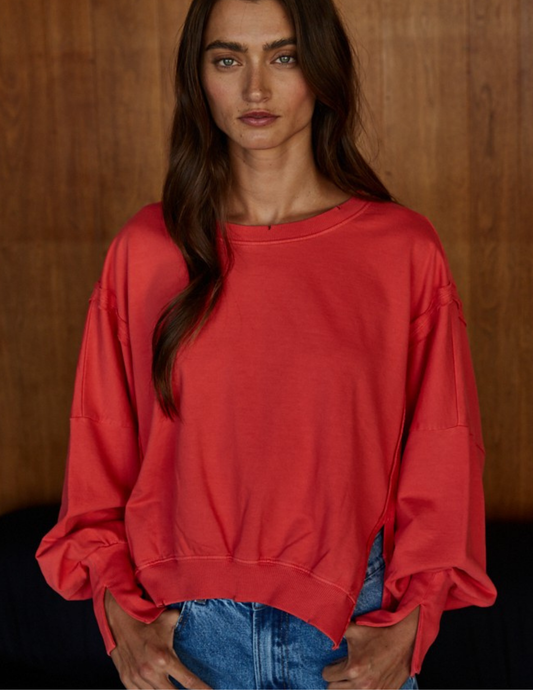 Everyday Hi-lo Slit Pullover- Cherry Tomato