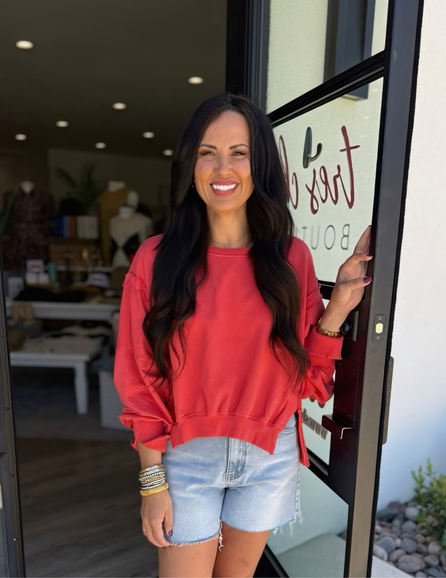 Everyday Hi-lo Slit Pullover- Cherry Tomato - Tres Chic Boutique