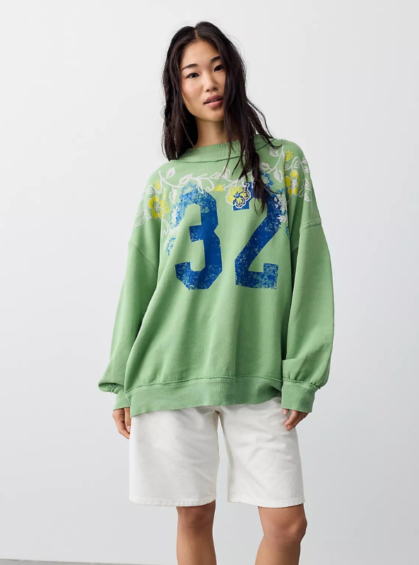 Free People | We The Free Palm Spring Turtleneck Graphic Pullover- Green Combo