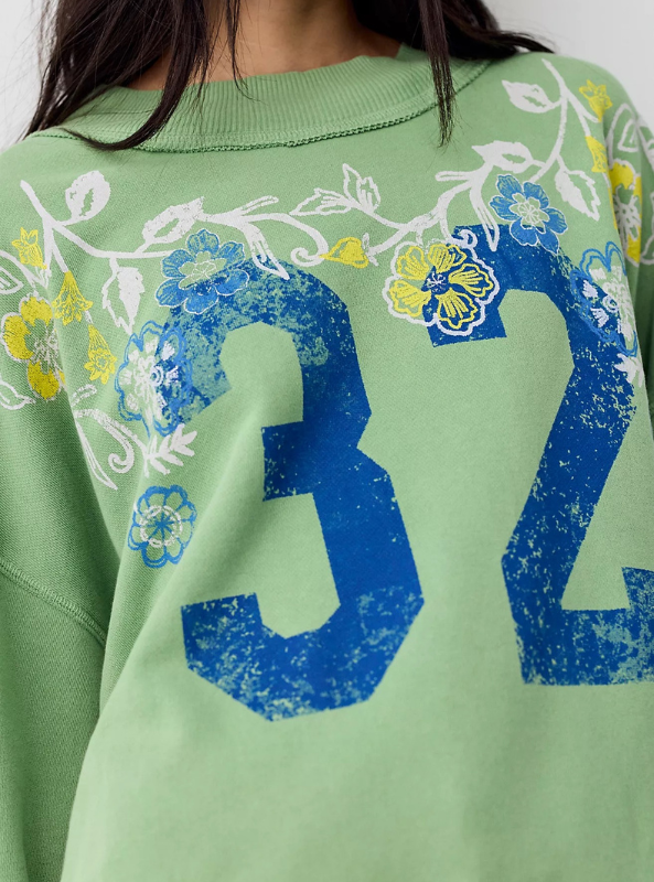 Free People | We The Free Palm Spring Turtleneck Graphic Pullover- Green Combo