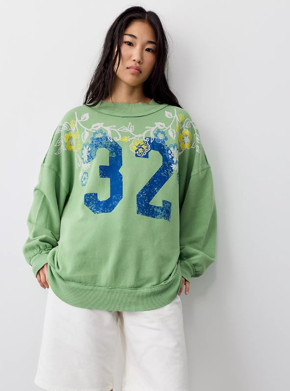 Free People | We The Free Palm Spring Turtleneck Graphic Pullover- Green Combo