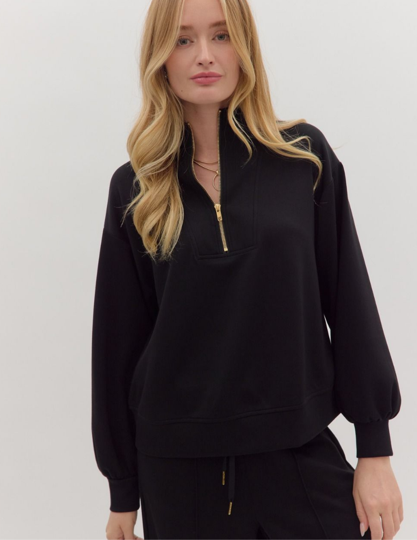 Knit Quarter Zip Pullover- Black