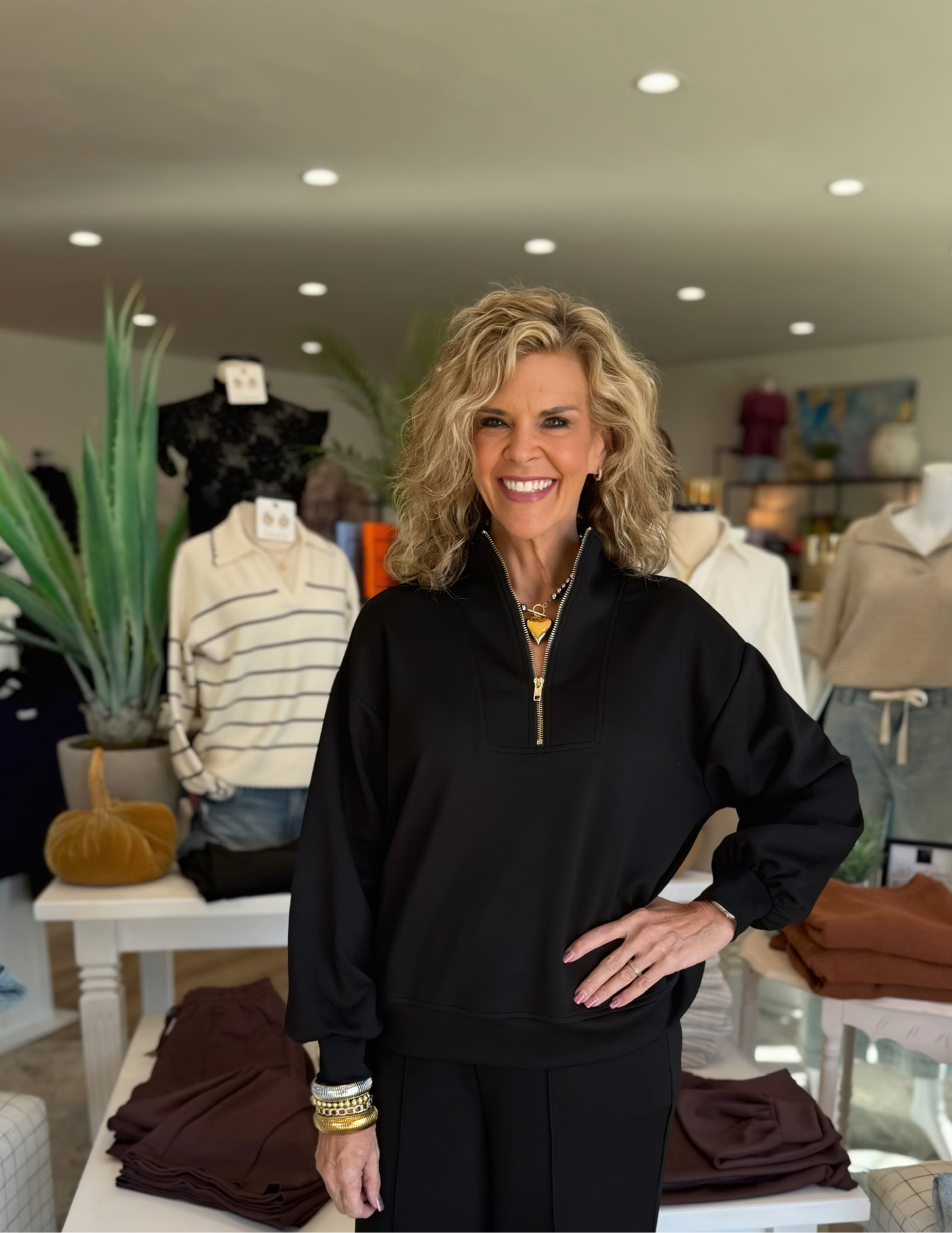 Knit Quarter Zip Pullover- Black