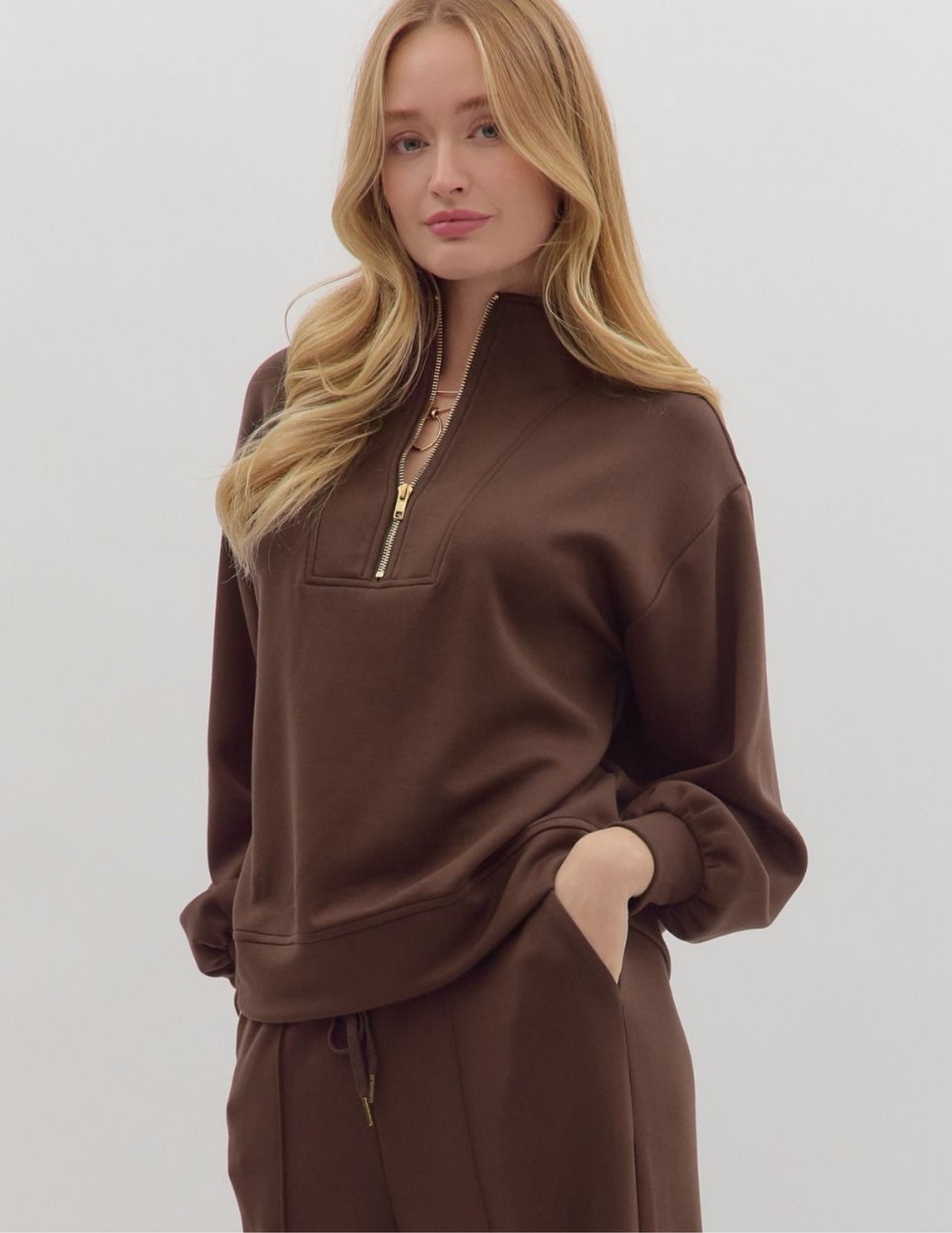 Knit Quarter Zip Pullover- Espresso