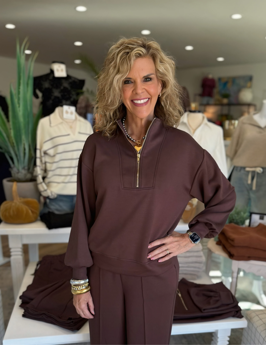 Knit Quarter Zip Pullover- Espresso