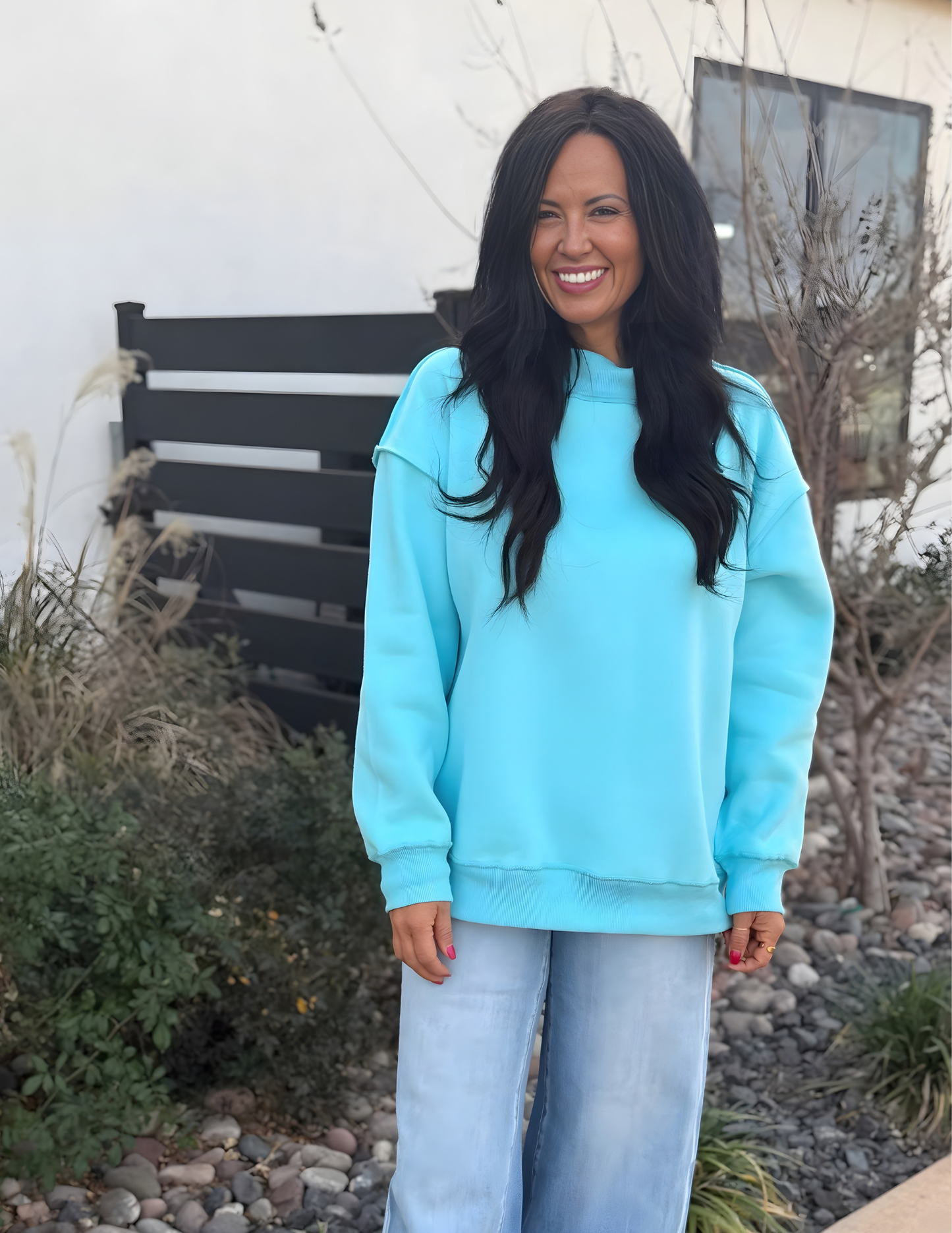 Mock Neck Sweatshirt - Sky Blue