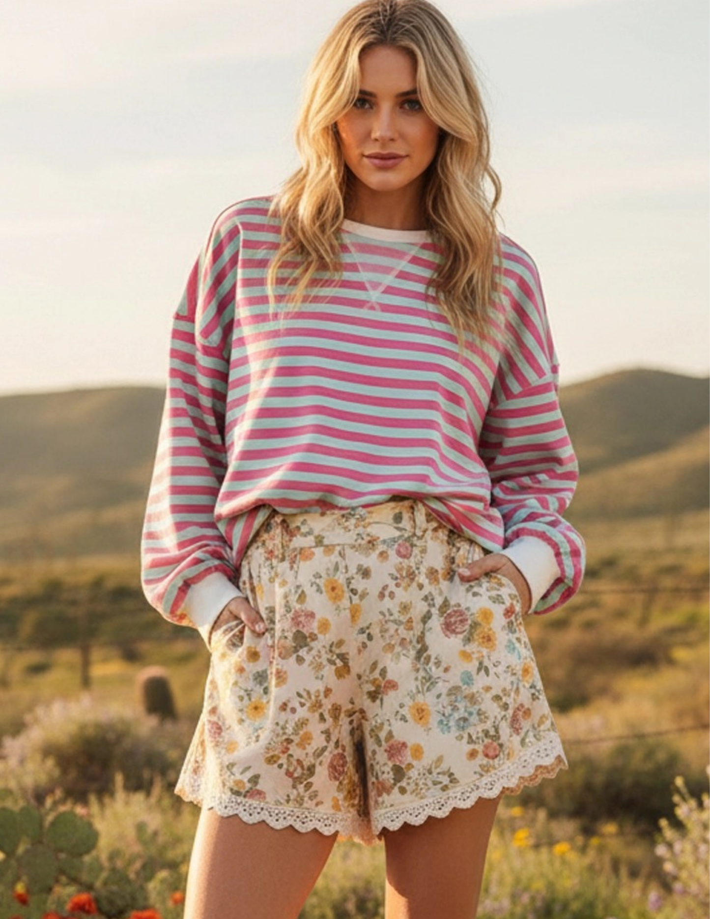 Multi Color Striped Sweatshirt- Pink/ Blue