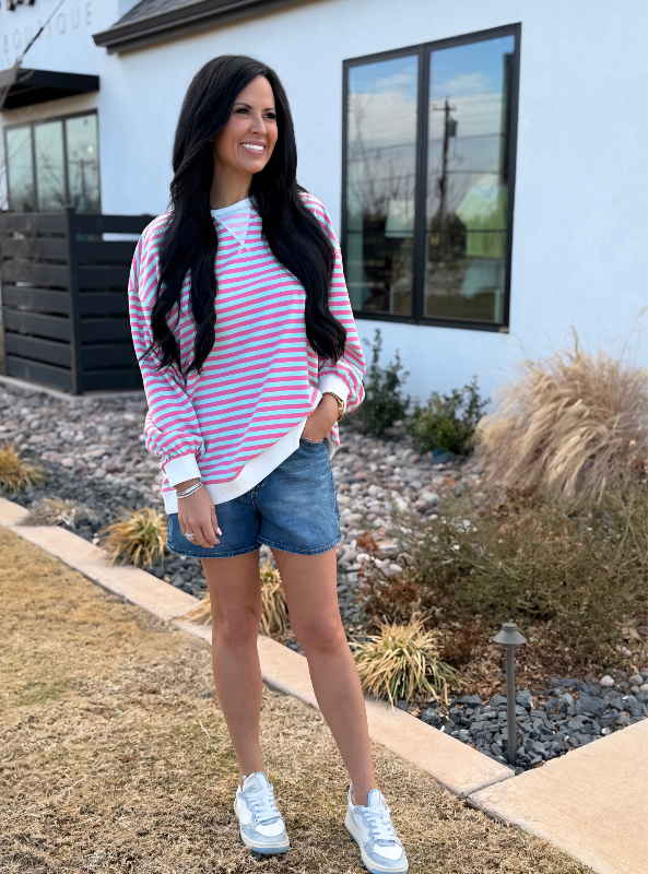 Multi Color Striped Sweatshirt- Pink/ Blue