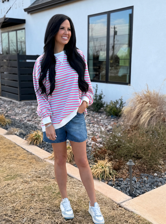 Multi Color Striped Sweatshirt- Pink/ Blue