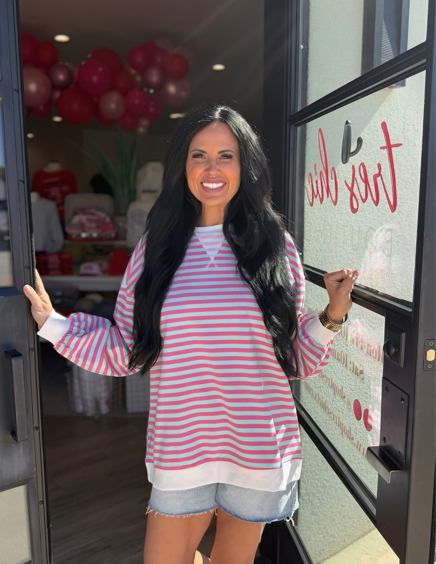 Multi Color Striped Sweatshirt- Pink/ Blue