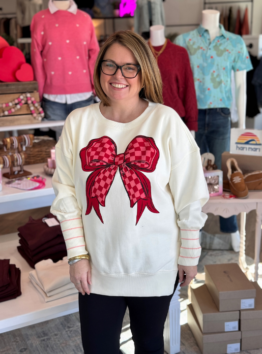 Red & Pink Bow Carli Graphic Sweatshirt