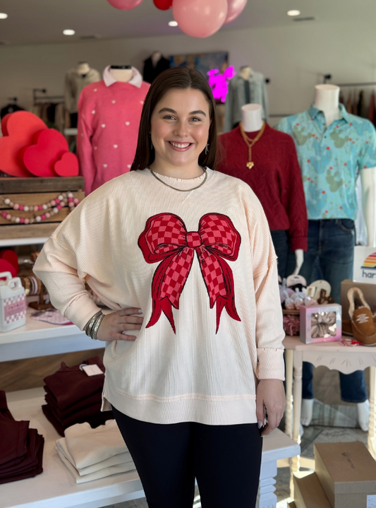 Red & Pink Bow on Ice Pink Waffle Top