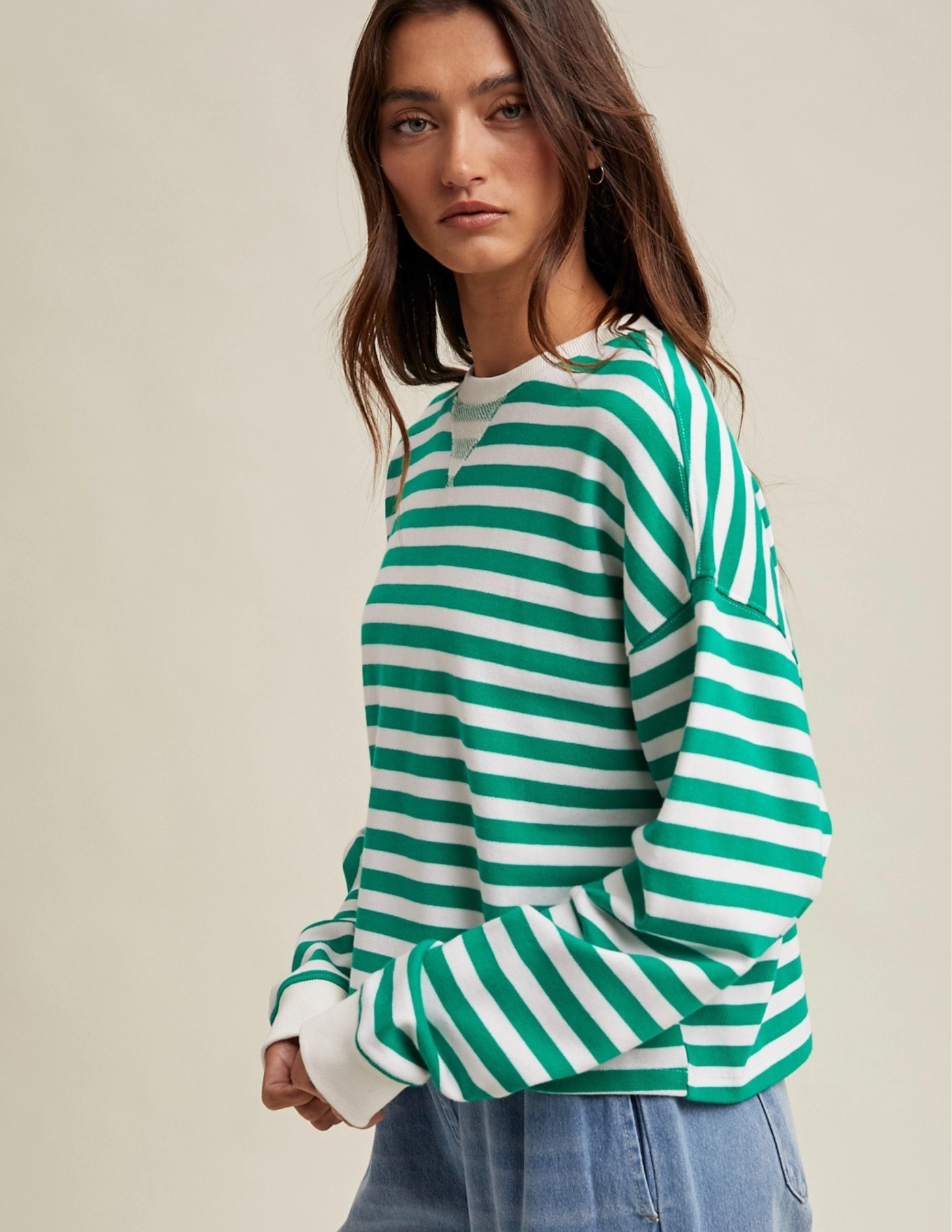 Relaxed Striped Crop Top- Green & White
