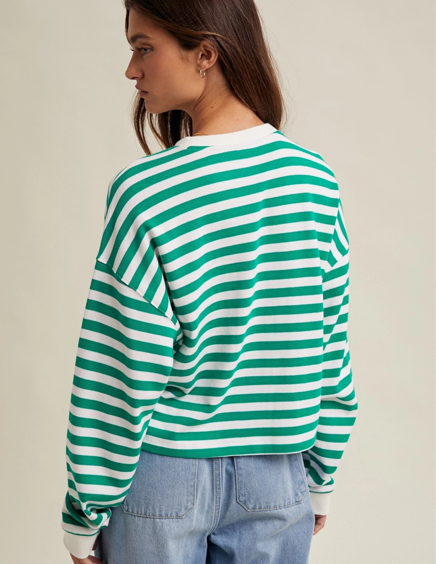 Relaxed Striped Crop Top- Green & White