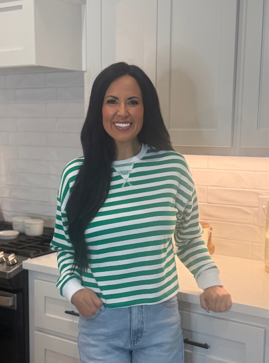 Relaxed Striped Crop Top- Green & White