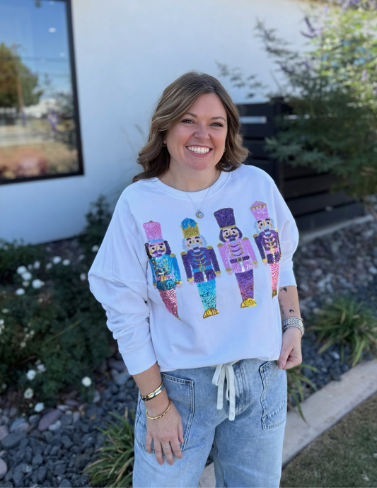 Sequins Nutcrackers Oversized Sweatshirt