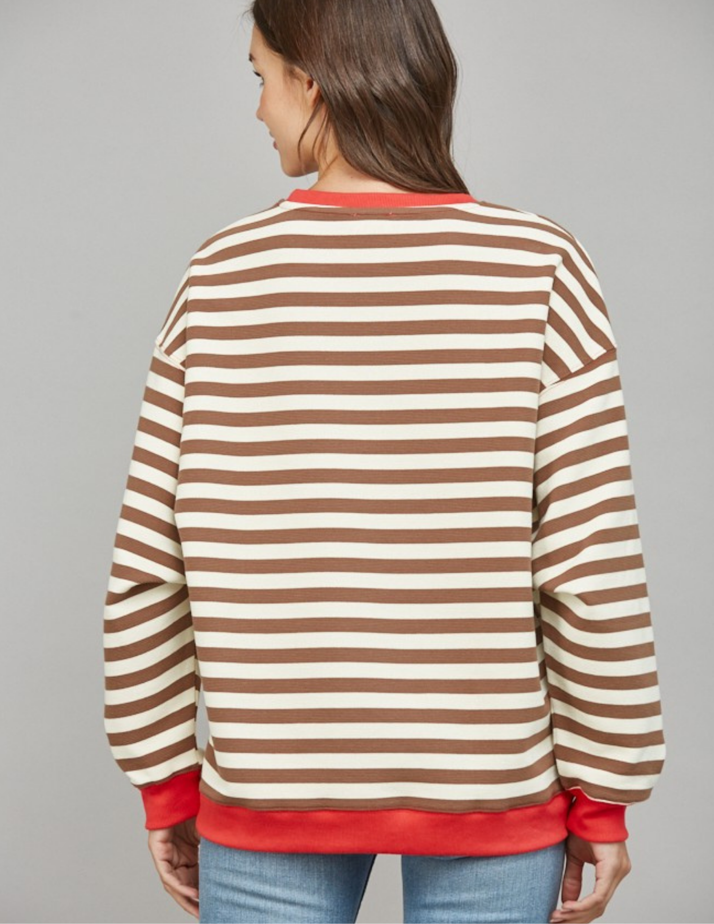 Stripe Oversized Sweatshirt- Brown/ Coral