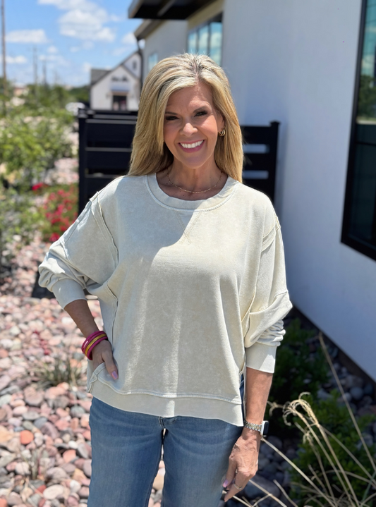 Washed Extended Shoulder Knit Top