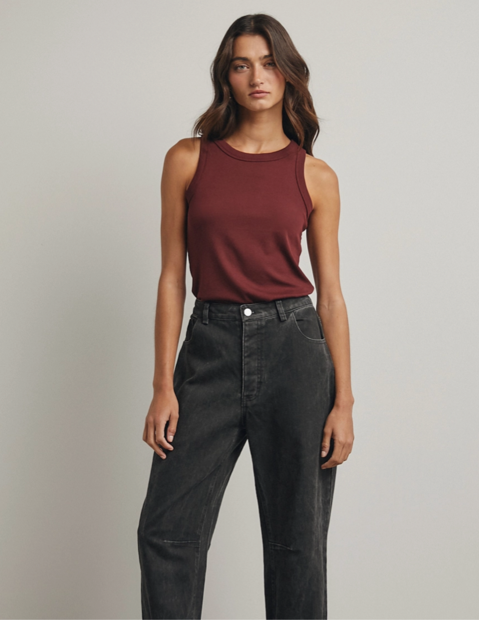 Crew Neck Ribbed Knit Tank Top- Burgundy - Tres Chic Boutique