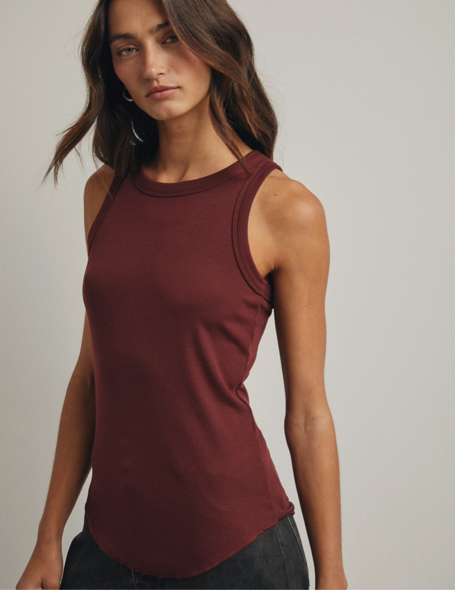 Crew Neck Ribbed Knit Tank Top- Burgundy - Tres Chic Boutique