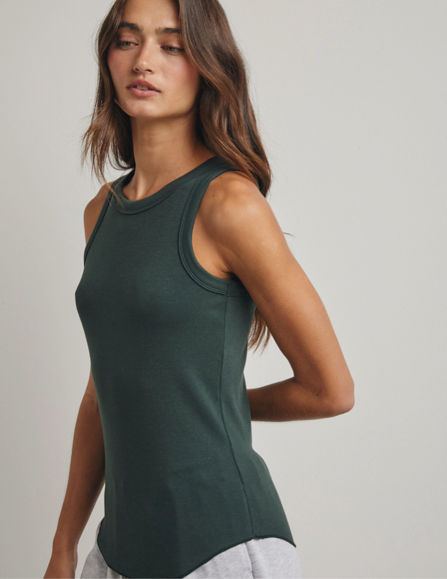 Crew Neck Ribbed Knit Tank Top- Hunter Green - Tres Chic Boutique