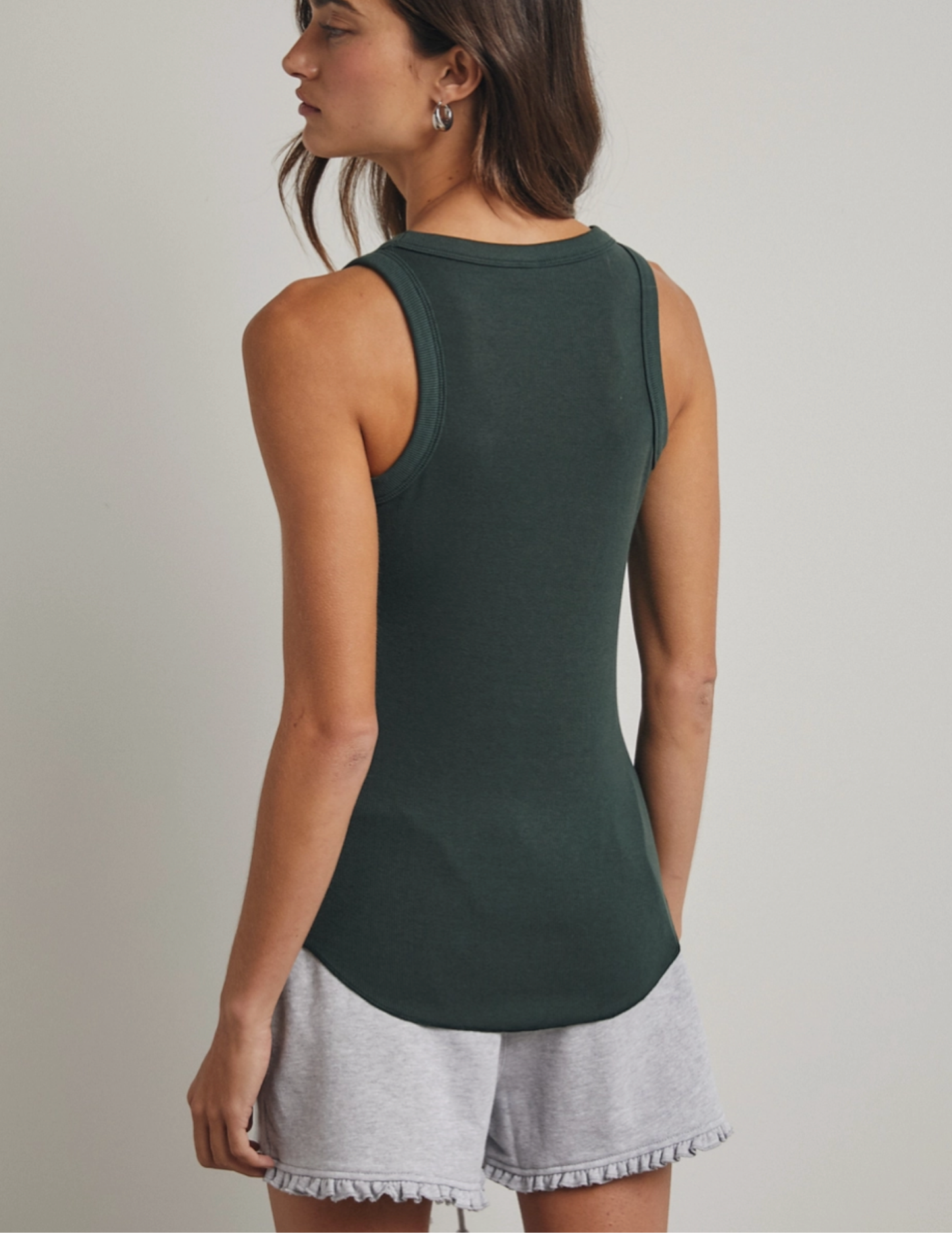 Crew Neck Ribbed Knit Tank Top- Hunter Green - Tres Chic Boutique
