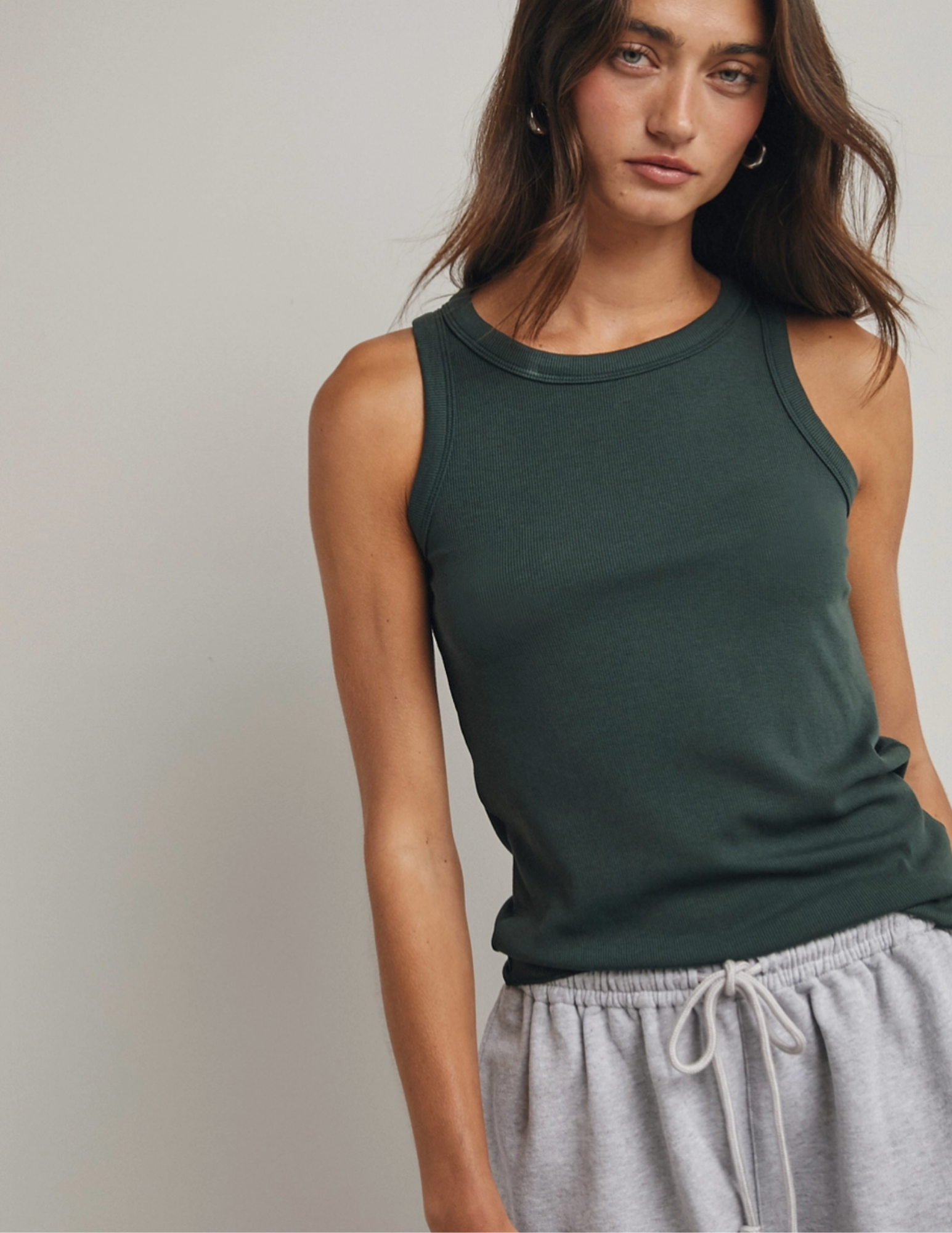Crew Neck Ribbed Knit Tank Top- Hunter Green - Tres Chic Boutique