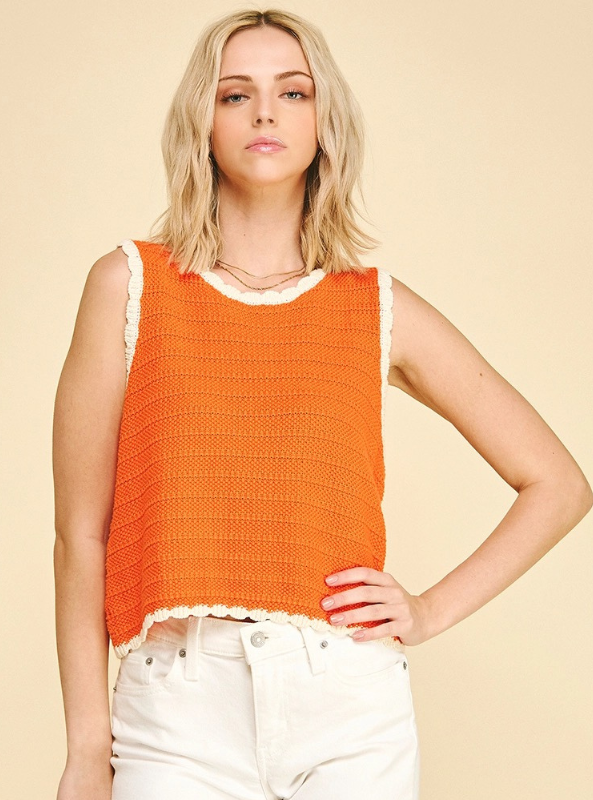 Crochet Knit Tank- Orange