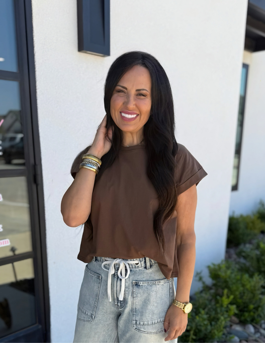 Cuffed Tee- Brown