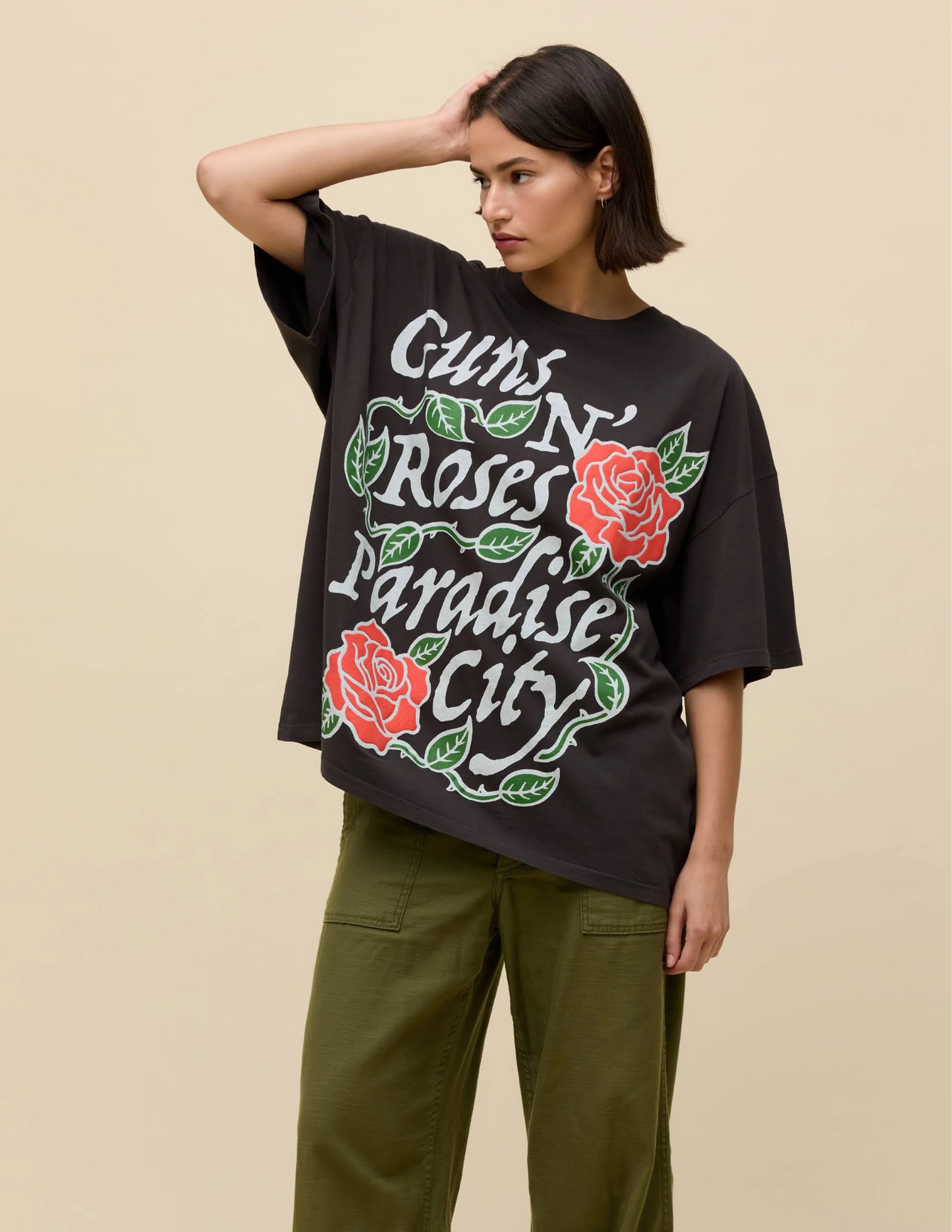 Guns N Roses Paradise City Rose Tee- Washed Black