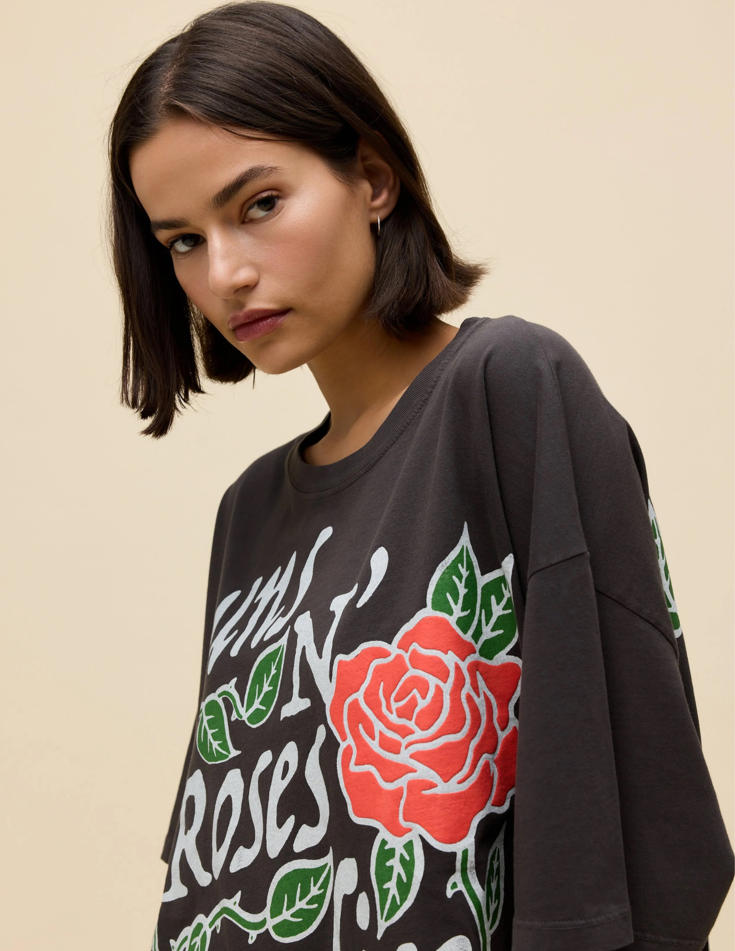 Guns N Roses Paradise City Rose Tee- Washed Black