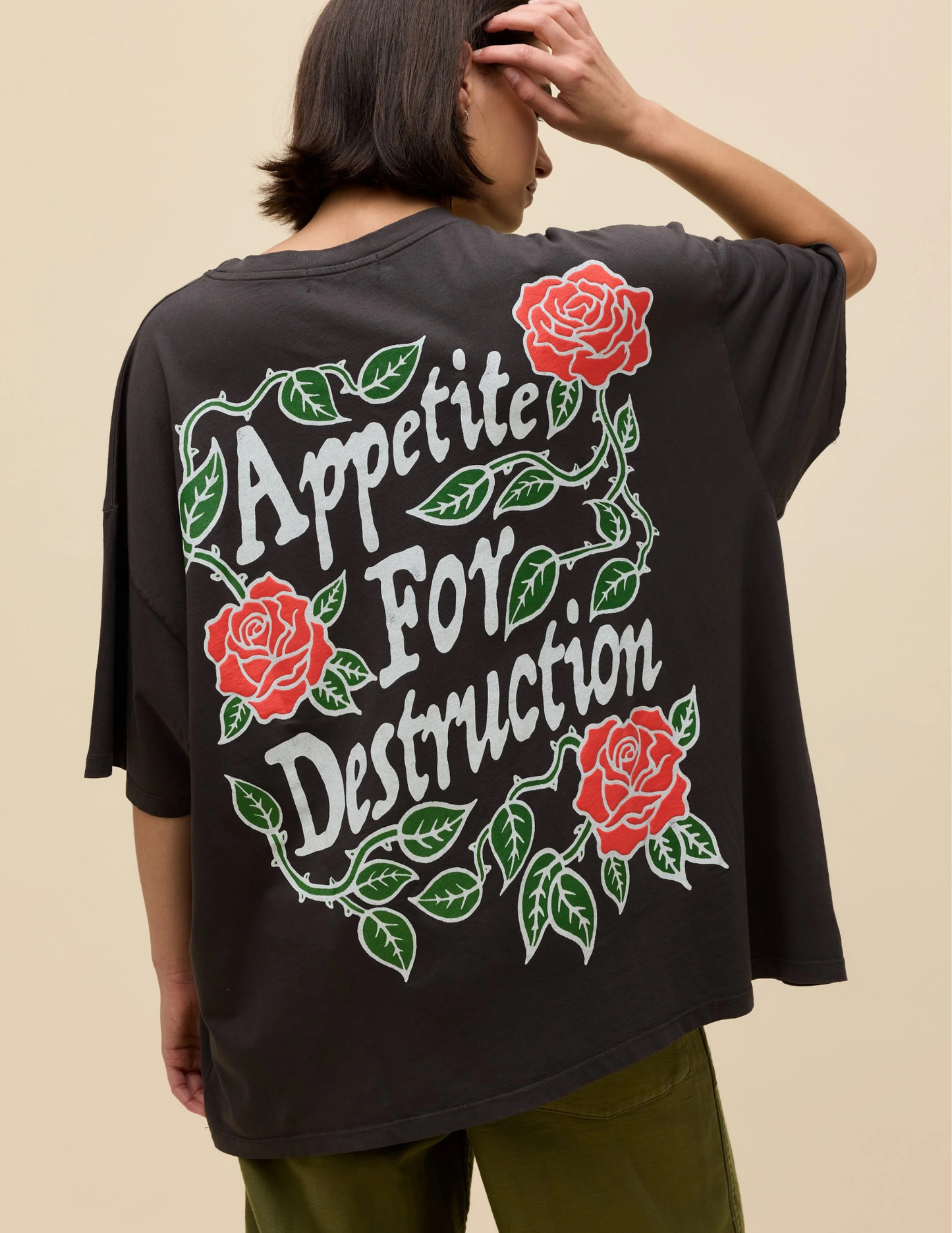 Guns N Roses Paradise City Rose Tee- Washed Black