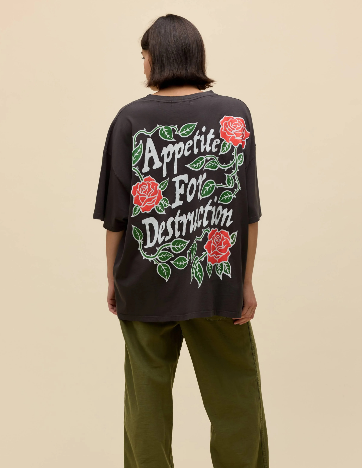 Guns N Roses Paradise City Rose Tee- Washed Black