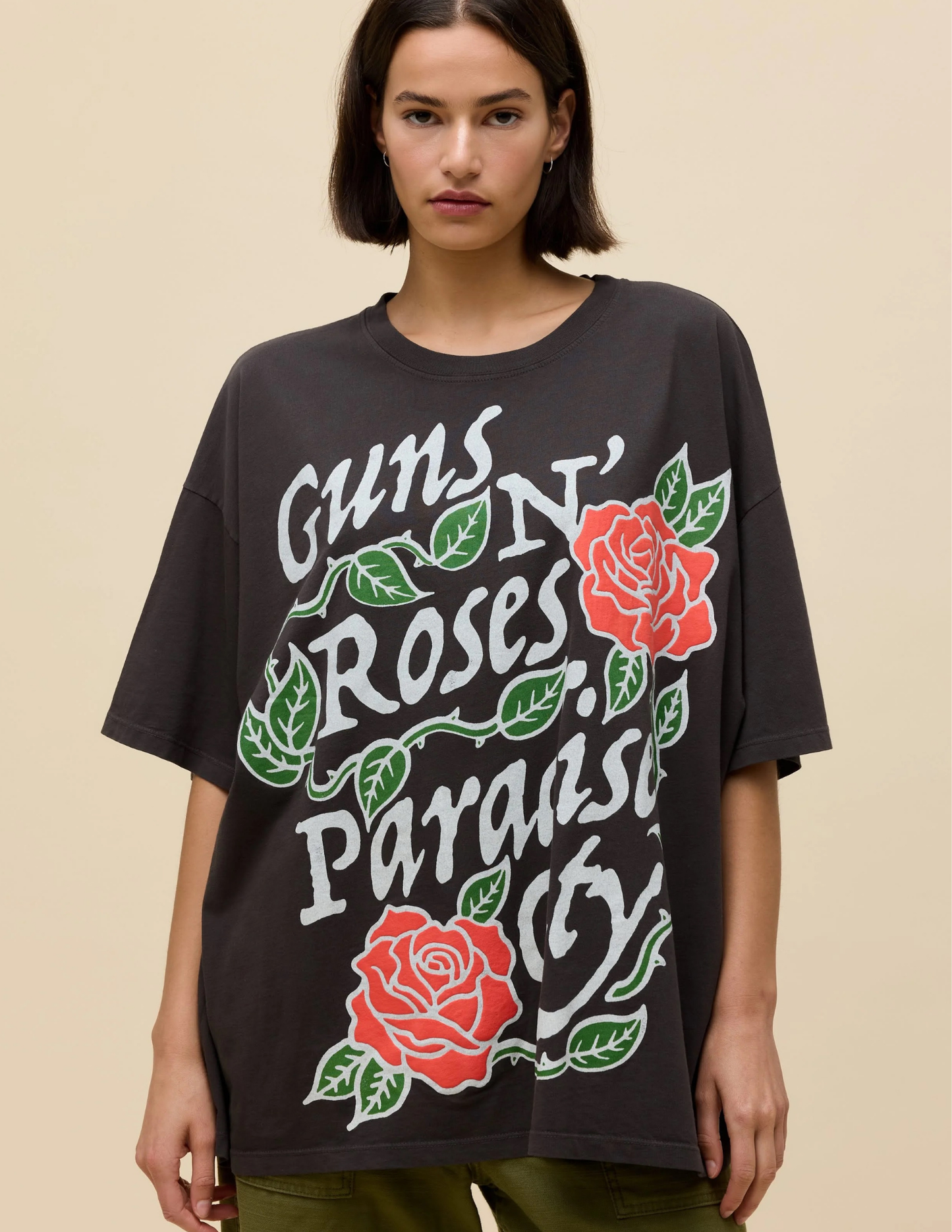 Guns N Roses Paradise City Rose Tee- Washed Black