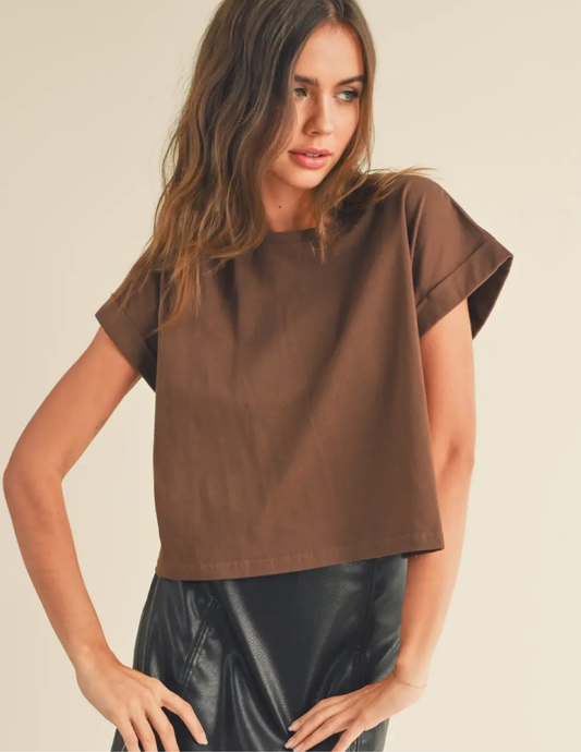 Cuffed Tee- Brown