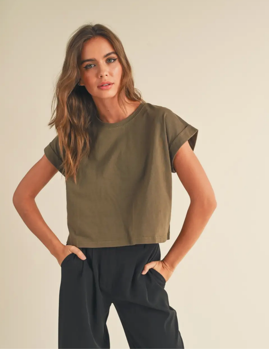 Cuffed Tee- Olive
