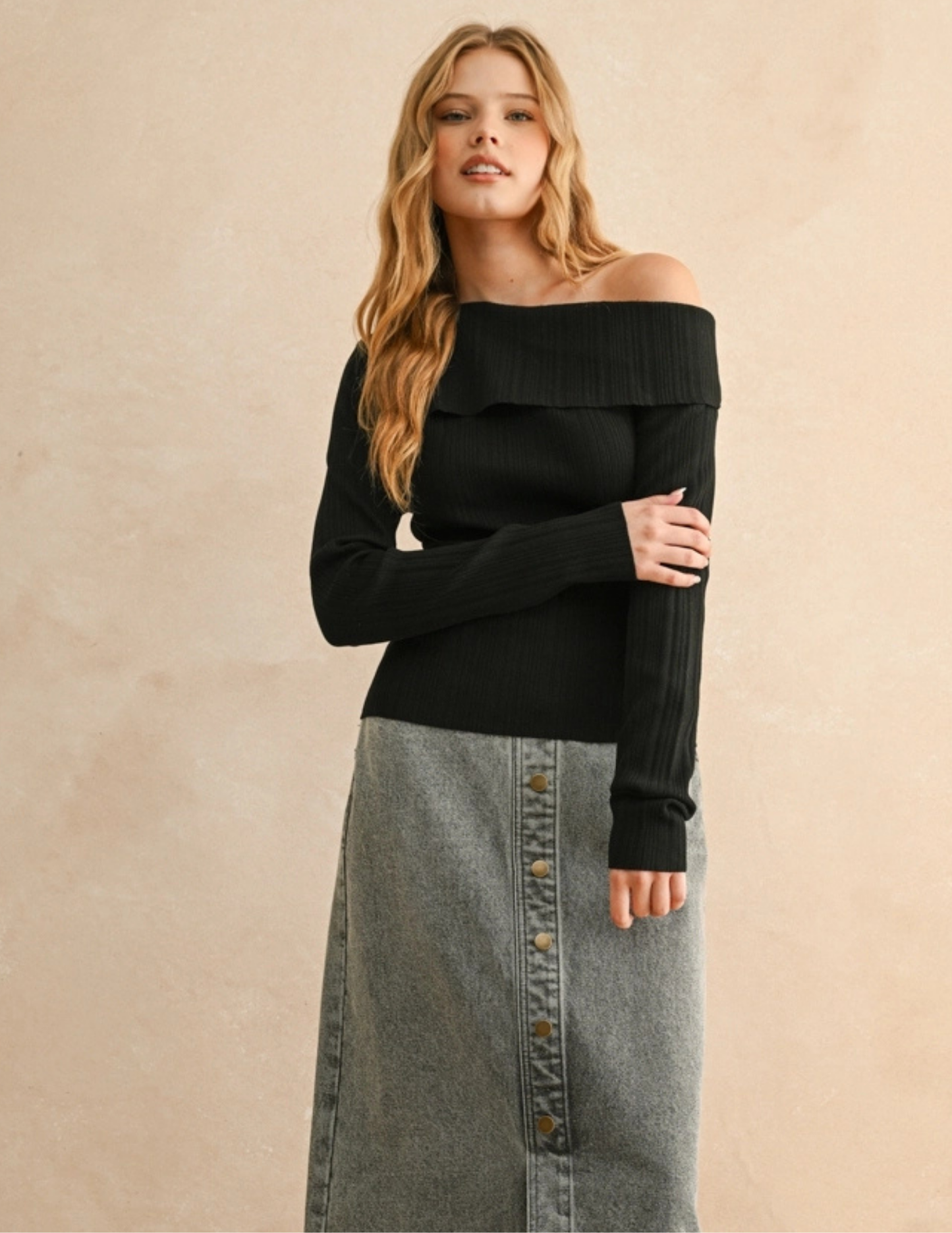 Asymmetric Shoulder Long Sleeve Top
