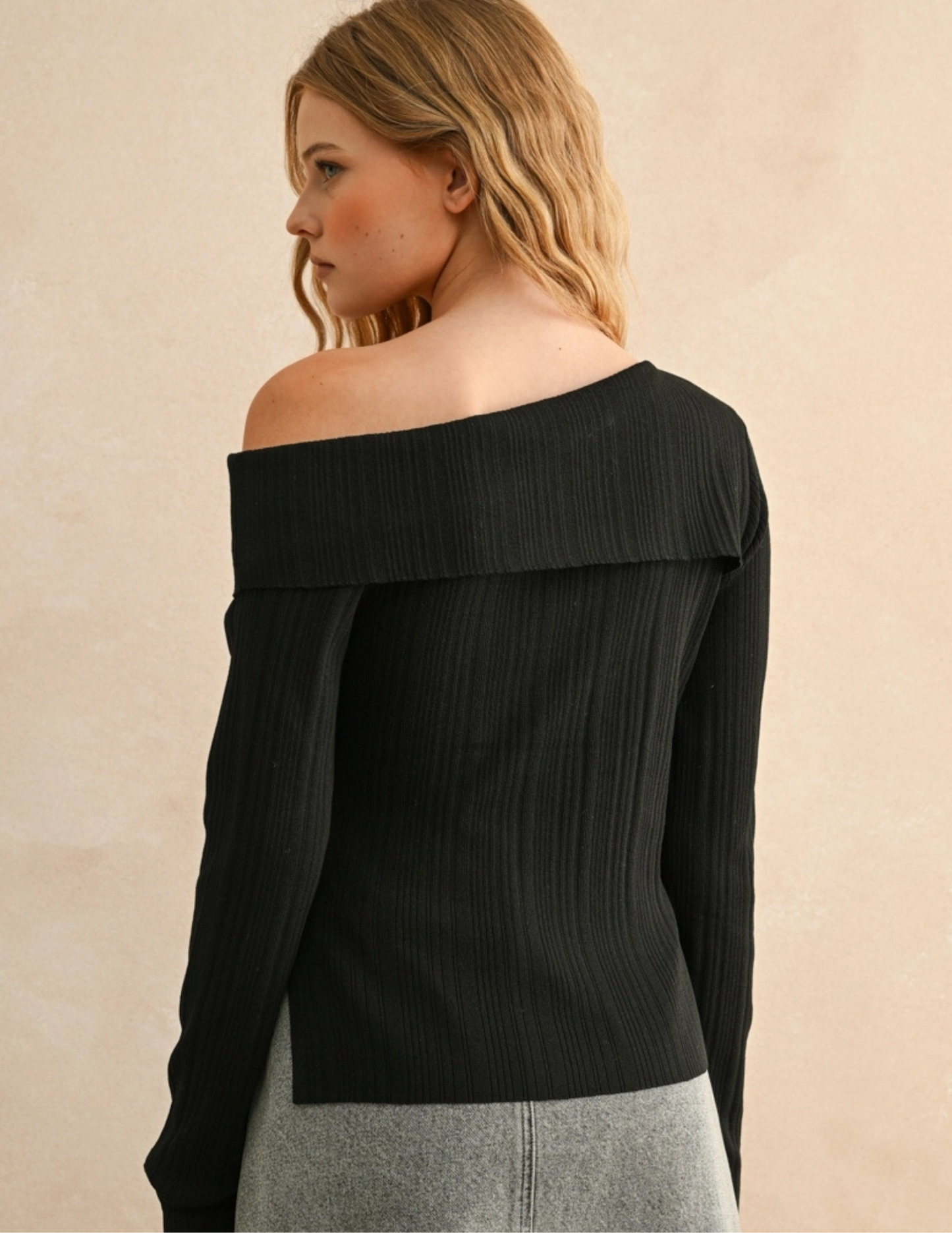 Asymmetric Shoulder Long Sleeve Top