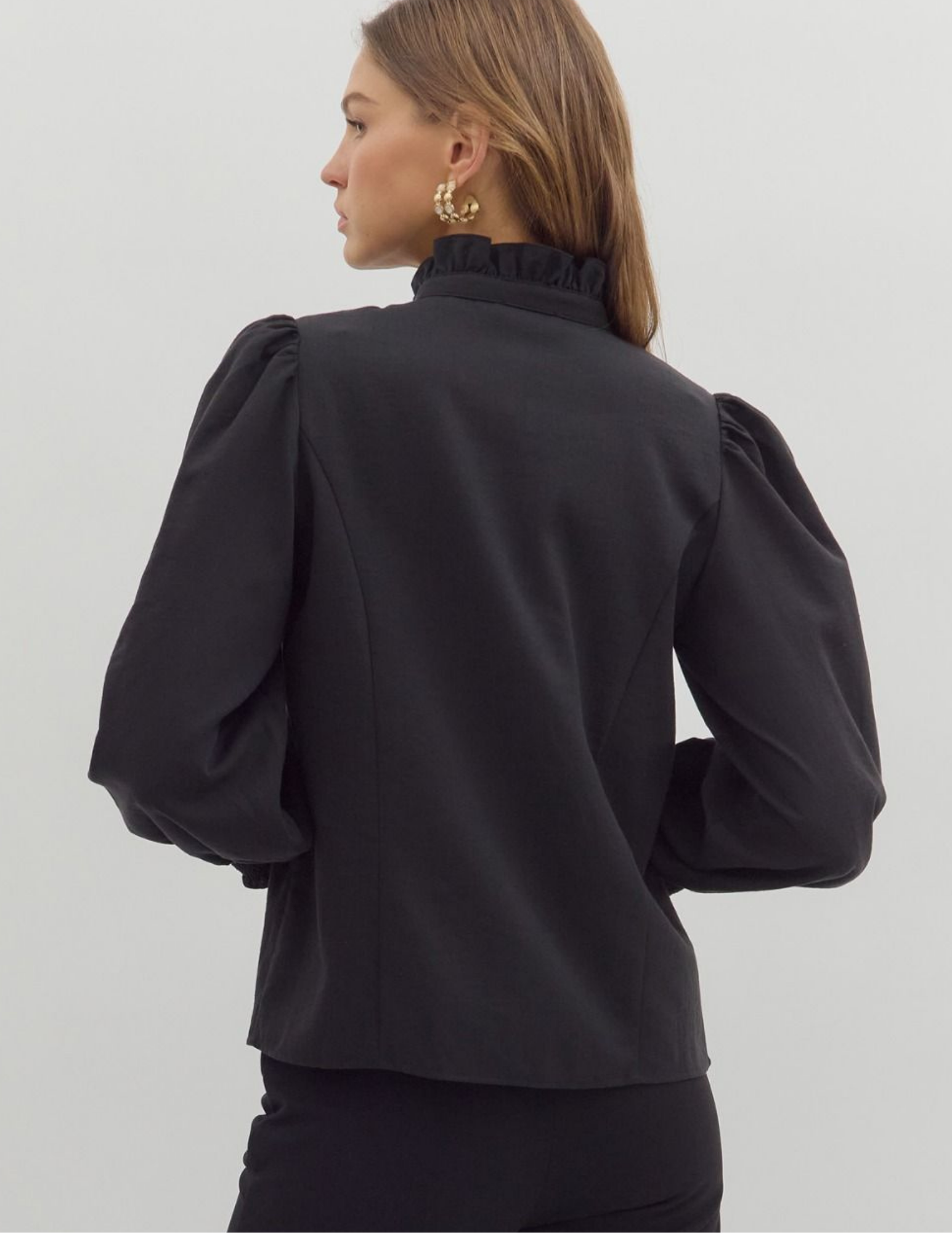 Back To Business Button Up Top- Black - Tres Chic Boutique