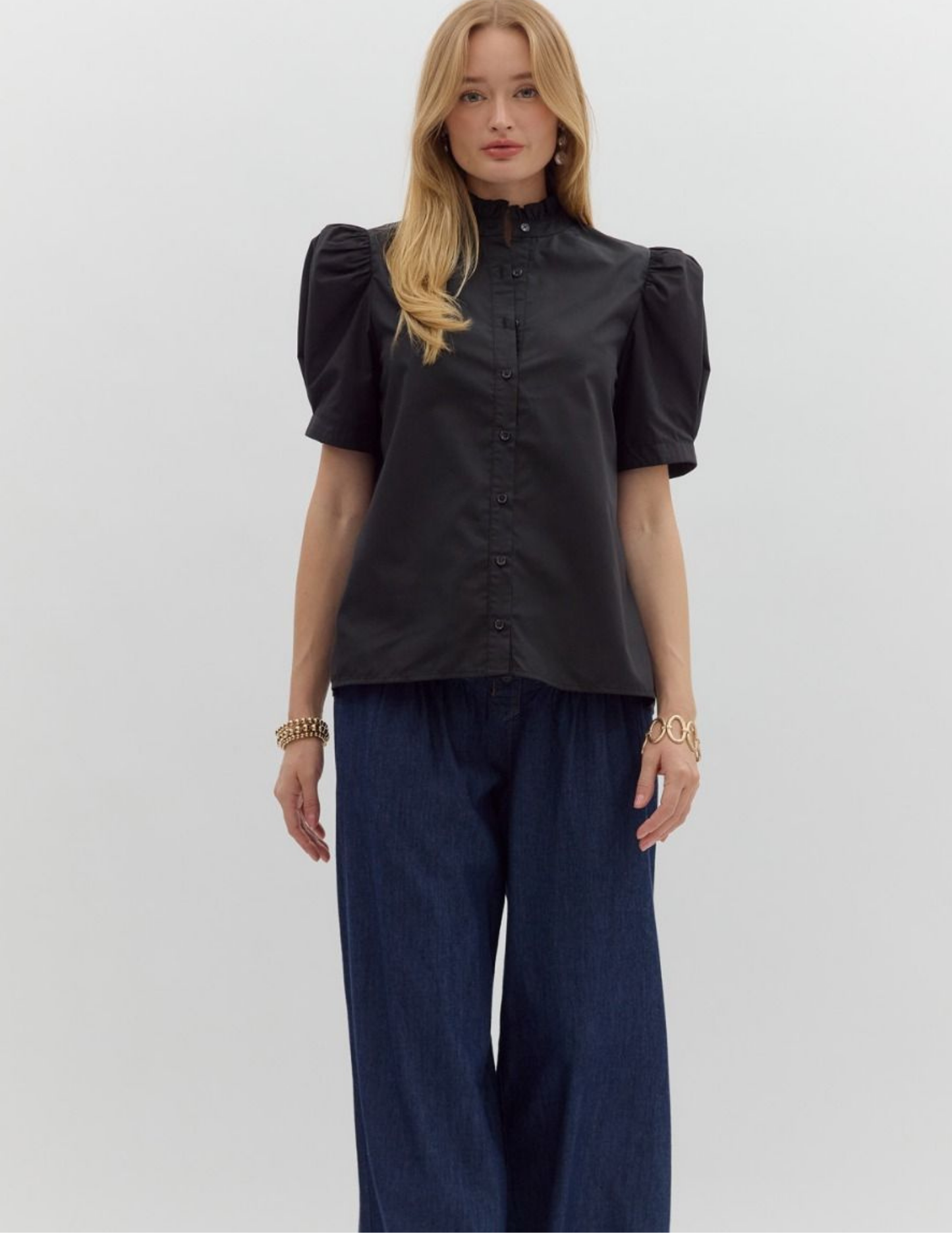 Bethany Puff Shoulder Top- Black - Tres Chic Boutique