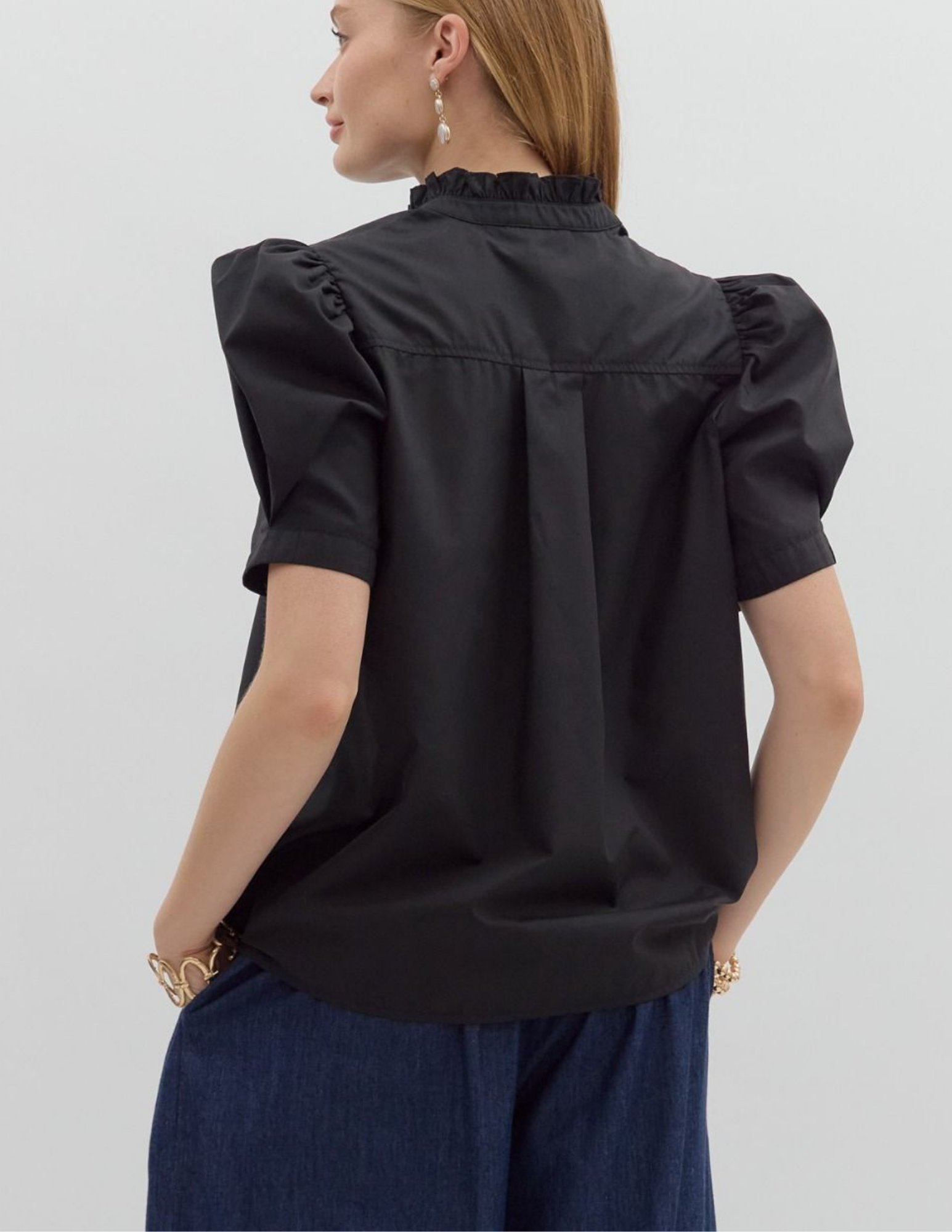 Bethany Puff Shoulder Top- Black - Tres Chic Boutique