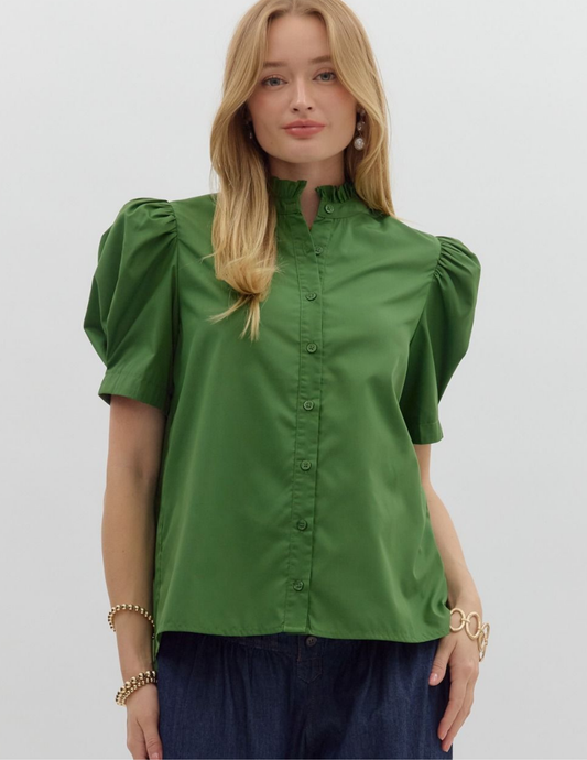 Bethany Puff Shoulder Top- Green