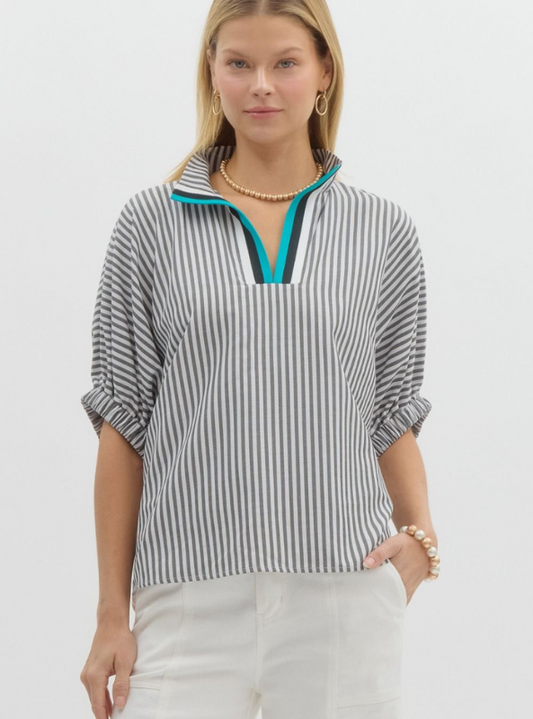 Black Striped Dolman Top