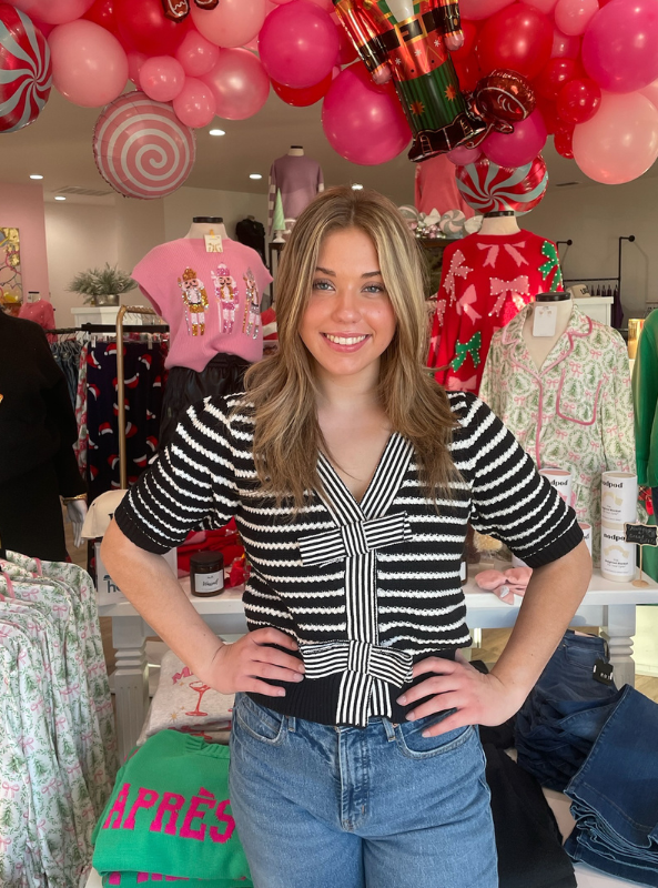 Black Striped V-Neck Top