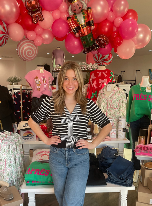 Black Striped V-Neck Top