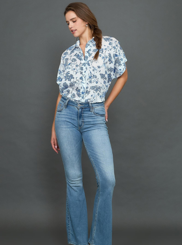 Blue Floral Print Top