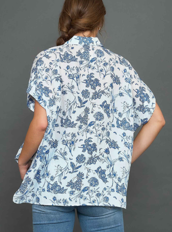 Blue Floral Print Top