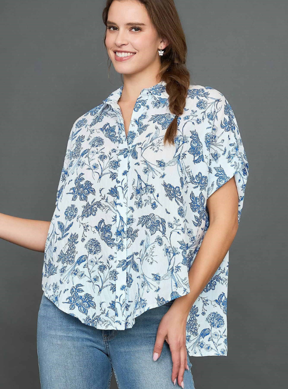 Blue Floral Print Top